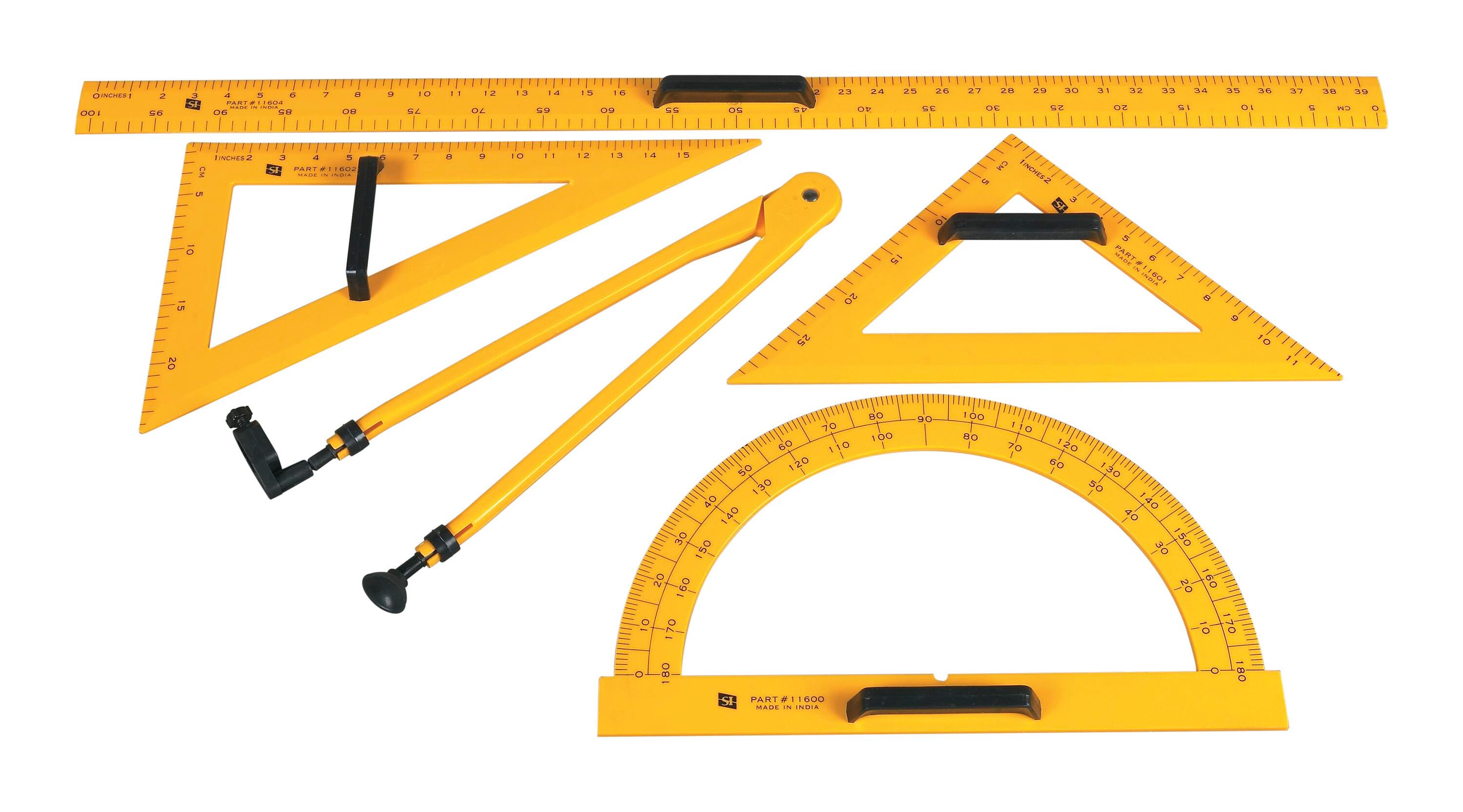 School Smart Drafting Tools Kit, Yellow, Set of 5 084469